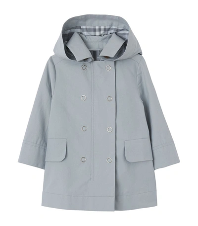 Shop Burberry Kids Detachable Hood Trench Coat (6-24 Months) In Blue