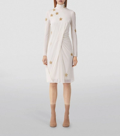 Shop Burberry Star-motif Gathered Midi Dress In Ivory Blush