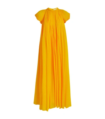 Shop Chloé Virgin Wool Pleated Midi Dress In Yellow