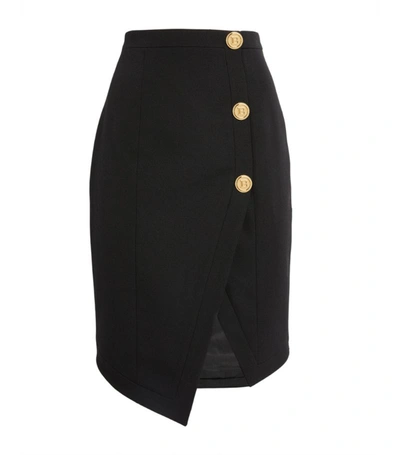 Shop Balmain Wool Asymmetric-hem Skirt In Black