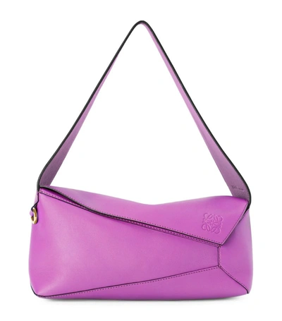 Shop Loewe Leather Puzzle Edge Shoulder Bag In Purple