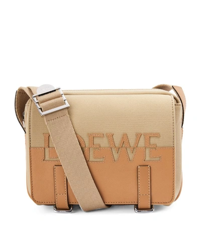 Shop Loewe Small Canvas And Leather Signature Military Messenger Bag In Beige