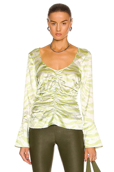 Shop Ganni Silk Stretch Satin Top In Margarita