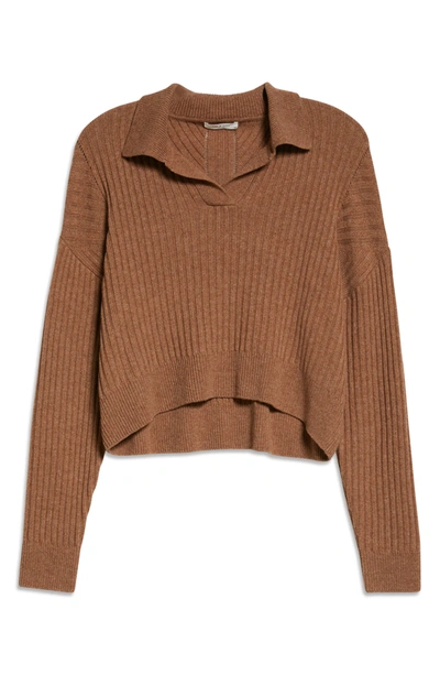 Shop Rag & Bone Maxine Ribbed Merino Wool & Cotton Blend Polo Sweater In Camel