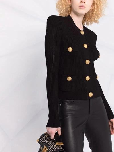 Shop Balmain Button-up Cropped Cardigan In Black