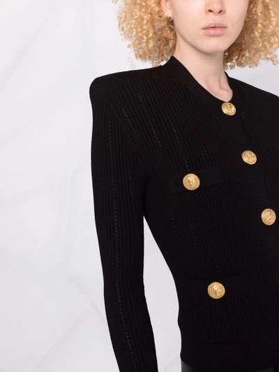 Shop Balmain Button-up Cropped Cardigan In Black