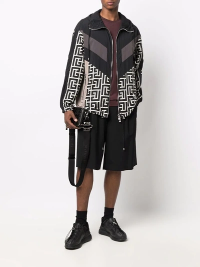 Balmain Jacket With Maxi Monogram Logo Print In Black