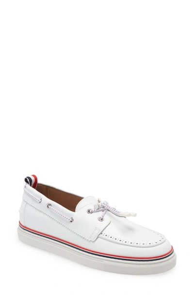 Shop Thom Browne Brogued Boat Shoe In White