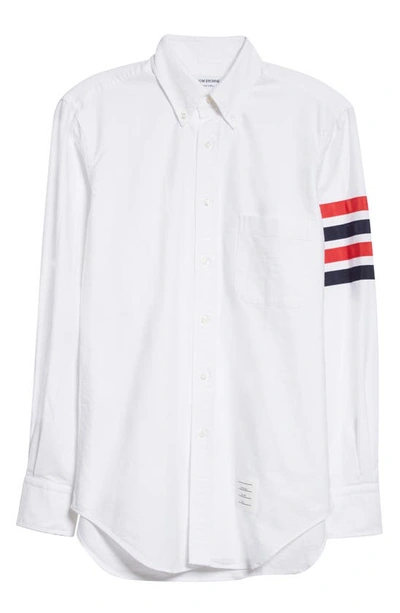 Shop Thom Browne Classic Fit Button-down Shirt With Appliqué In White