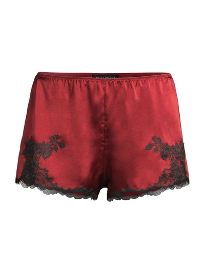 Shop Josie Natori Lolita Standard-fit Lace-trim Silk Shorts In Imperial Red Ash Black