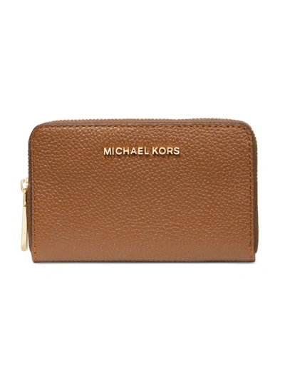 Shop Michael Michael Kors Small Jet Set Leather Card Case In Luggage
