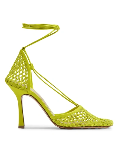 Shop Bottega Veneta Women's Stretch Square-toe Ankle-strap Mesh Pumps In Kiwi