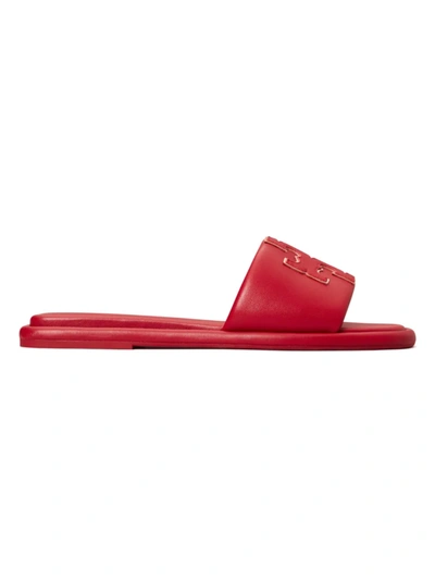 Shop Tory Burch Women's Double-t Padded Leather Slides In Tory Red