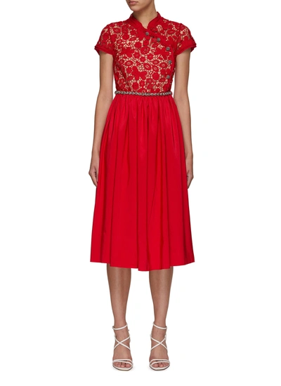 Shop Self-portrait Taffeta Midi Dress In Red