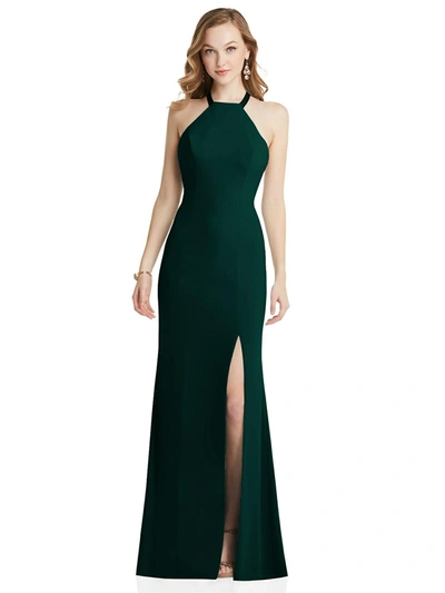 Shop After Six High-neck Halter Dress With Twist Criss Cross Back In Green