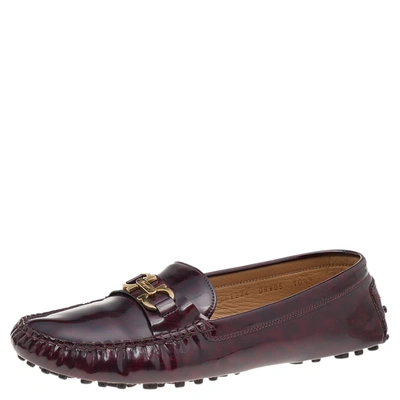 Pre-owned Ferragamo Two Tone Patent Leather Gancini Bit Slip On Loafers Size 41 In Burgundy
