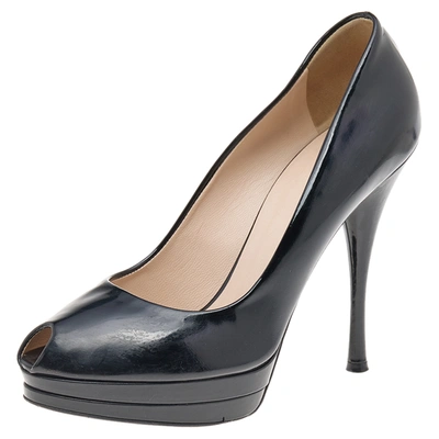 Pre-owned Versace Black Patent Leather Peep Toe Platform Pumps Size 38