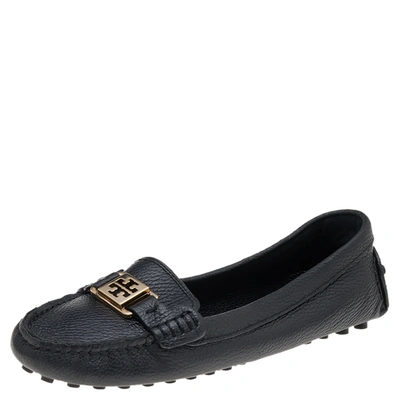 Pre-owned Tory Burch Black Leather Slip On Loafers Size 38