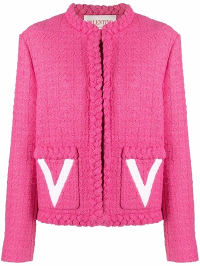 Shop Valentino Timeless Woven-detail Tweed Coat In Pink