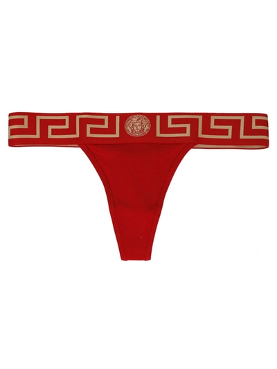Shop Versace Classic Greca Border Thong In Red