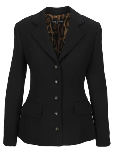 Shop Dolce & Gabbana Single-breasted Wool Crepe Dolce Jacket With Dg Buttons In Black
