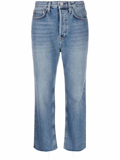 Shop Totême Blue Cropped Straight-leg Jeans