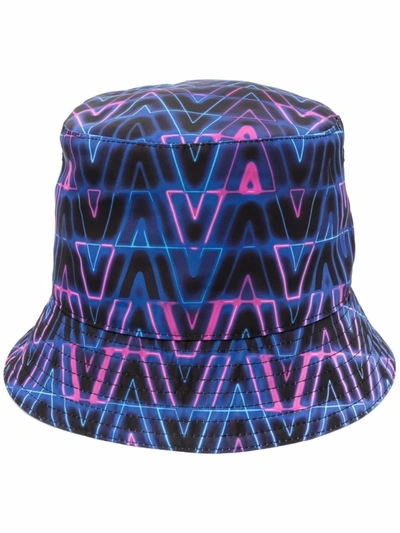 Shop Valentino Reversible V Neon Optical Bucket Hat In Blue
