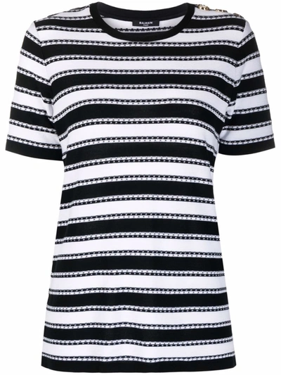 Shop Balmain Horizontal-stripe Pattern Top In Black