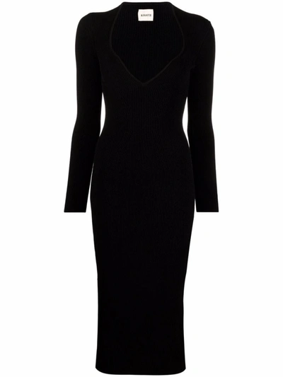 Shop Khaite Long-sleeve Ribbed-knit Dress In Black
