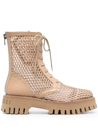Shop Casadei Beige Leather Mesh Lace-up Boots In Neutrals