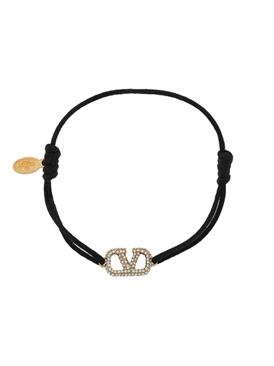 Shop Valentino Black Vlogo Bracelet In Not Applicable