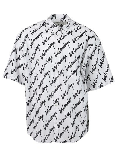 Shop Balenciaga Scribble Logo Short-sleeve Shirt In White