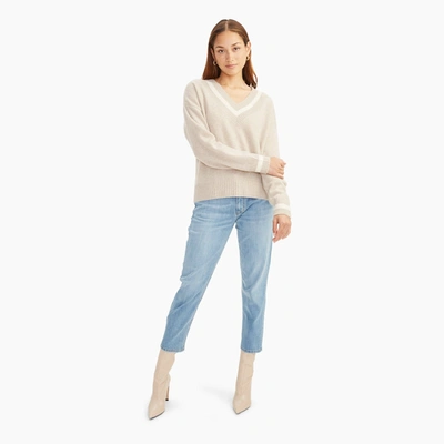 Shop Naadam Cashmere Varsity V-neck Sweater In Oatmeal