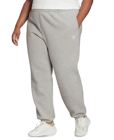Shop Adidas Originals Adicolor Plus Size Jogger Pants In Medium Grey Heather