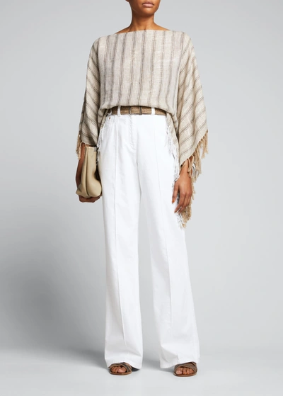 Shop Brunello Cucinelli Wide-leg Denim Pants W/ Monili Tab In C159 White