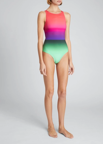 Shop Dries Van Noten Gradient One-piece Swimsuit In Dessin A