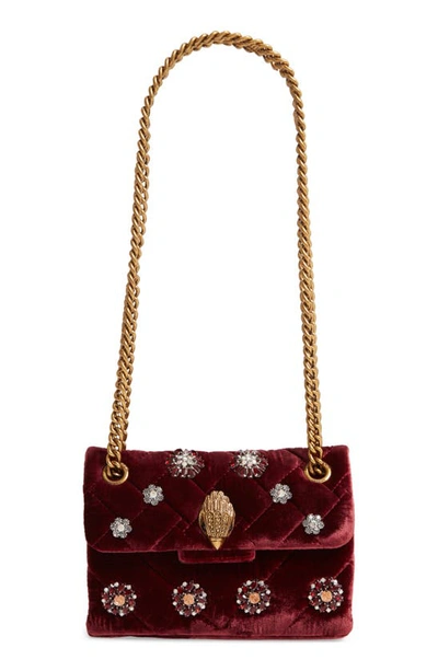 Shop Kurt Geiger Mini Kensington Embellished Velvet Crossbody Bag In Red/ Dark