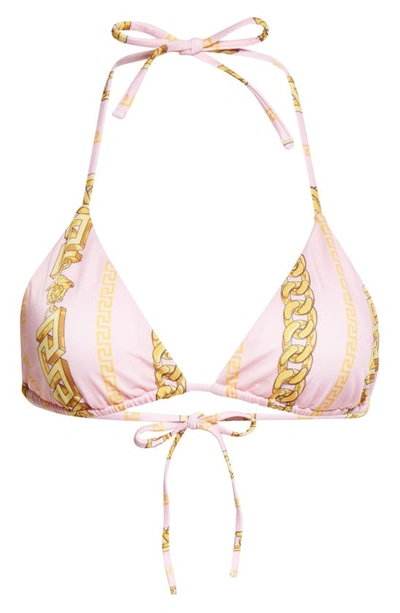 Shop Versace Chain Print Bikini Top In Candy Gold