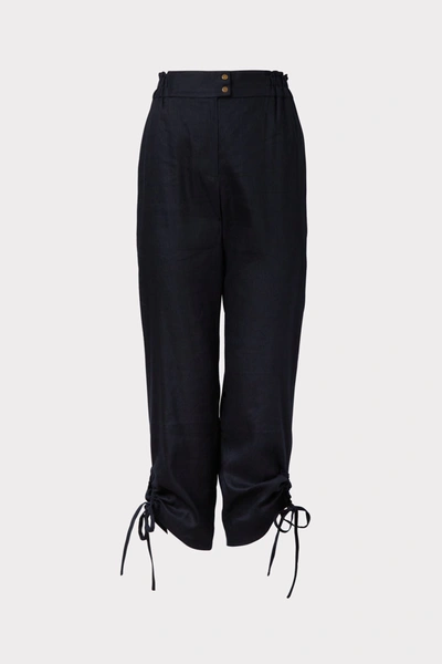 Shop Milly Yvonne Stretch Linen Pants In Navy