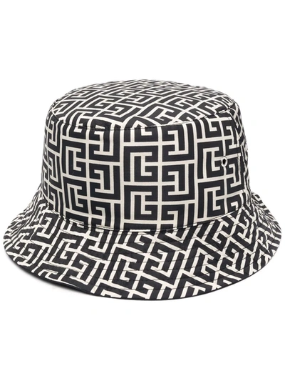 Shop Balmain Monogram-pattern Bucket Hat In Black
