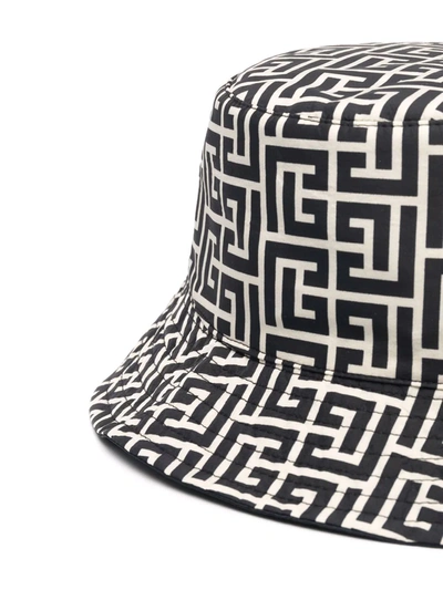 Shop Balmain Monogram-pattern Bucket Hat In Black