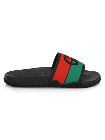 Shop Gucci Women's Interlocking G Slide Sandals In Black