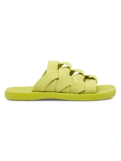 Shop Bottega Veneta Men's Intrecciato Fabric Leather Sandals In Kiwi