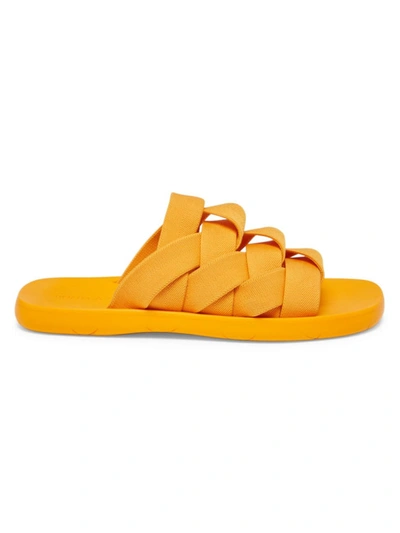 Shop Bottega Veneta Men's Intrecciato Fabric Leather Sandals In Tangerine