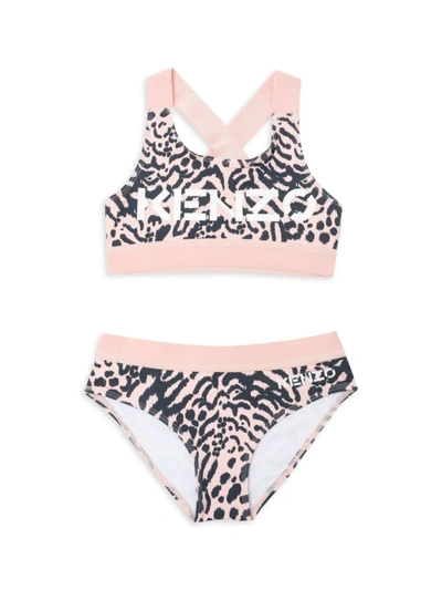 Shop Kenzo Little Girl's & Girl's 2-piece Logo Animal Print Swimsuit In Pink