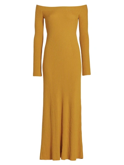 Shop Chloé Women's Off-the-shoulder Rib-knit Midi Dress In Sunlight Yellow
