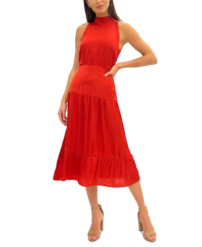 Shop Sam Edelman Tiered-skirt Tie-neck Dress In Red