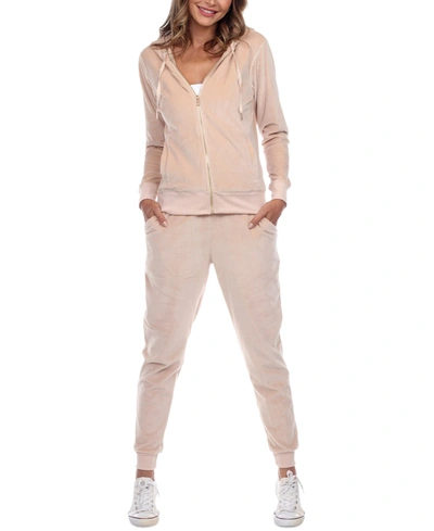 Shop White Mark Women's Velour Tracksuit Loungewear 2pc Set In Beige