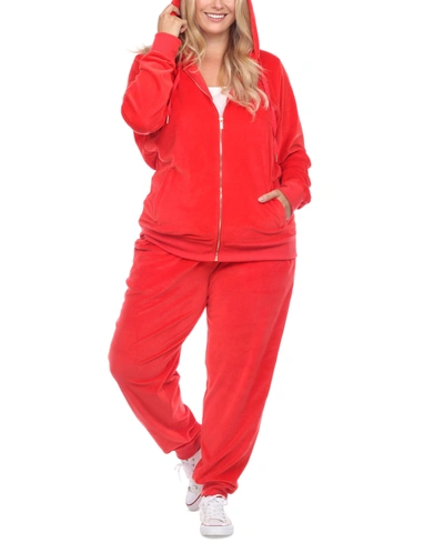 Shop White Mark Plus Size Velour Tracksuit Loungewear 2pc Set In Bright Red