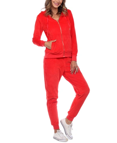 Shop White Mark Women's Velour Tracksuit Loungewear 2pc Set In Bright Red